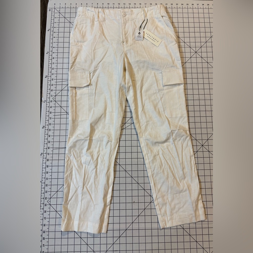 Sanctuary Cream Cargo Linen Blend Pants